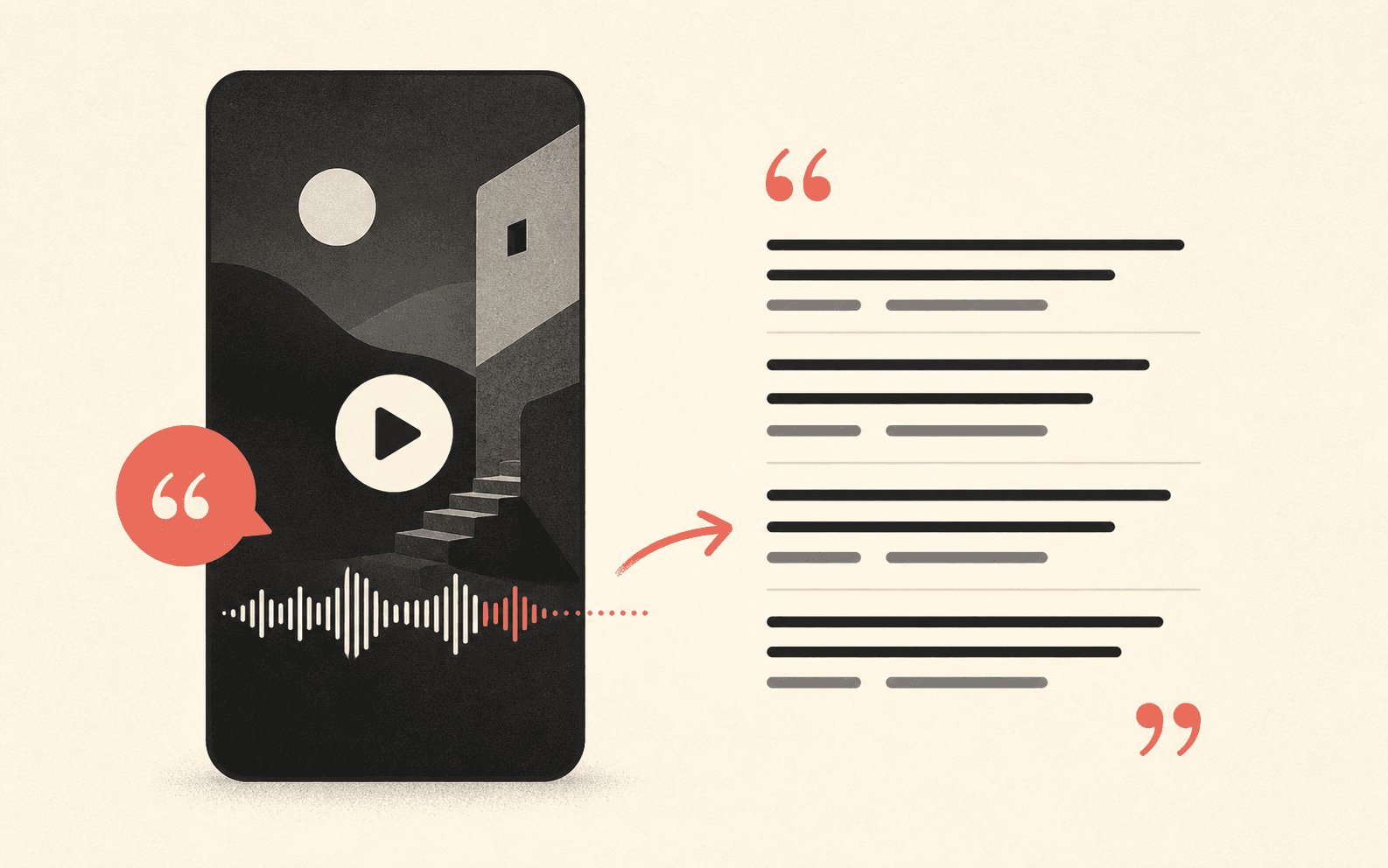 Illustration of spoken Instagram Reel audio becoming transcript text